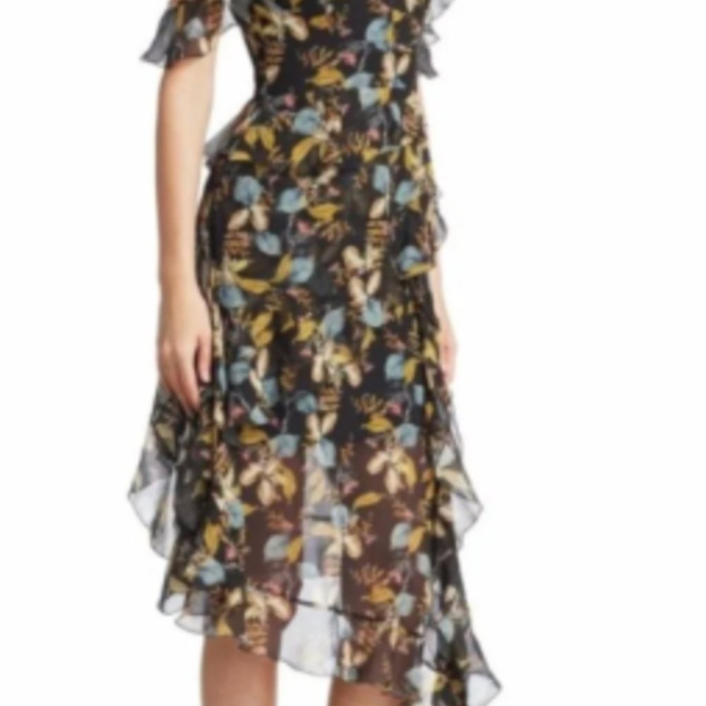 Nicholas cold shoulder silk ruffle Dress